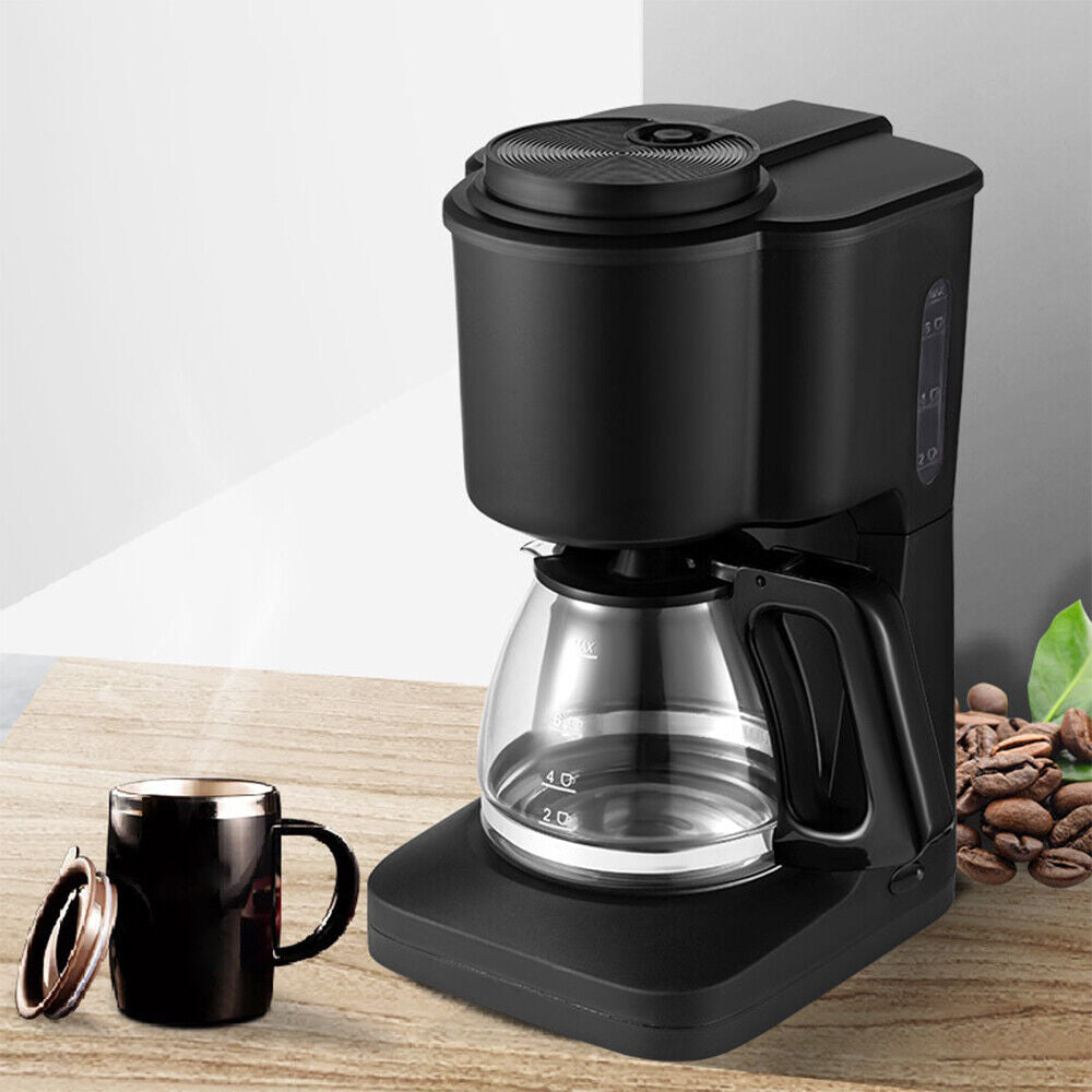 Black 6 Cup Drip Coffee Maker Auto Off Keep Warm Function with Reusabl Mindset Coffee