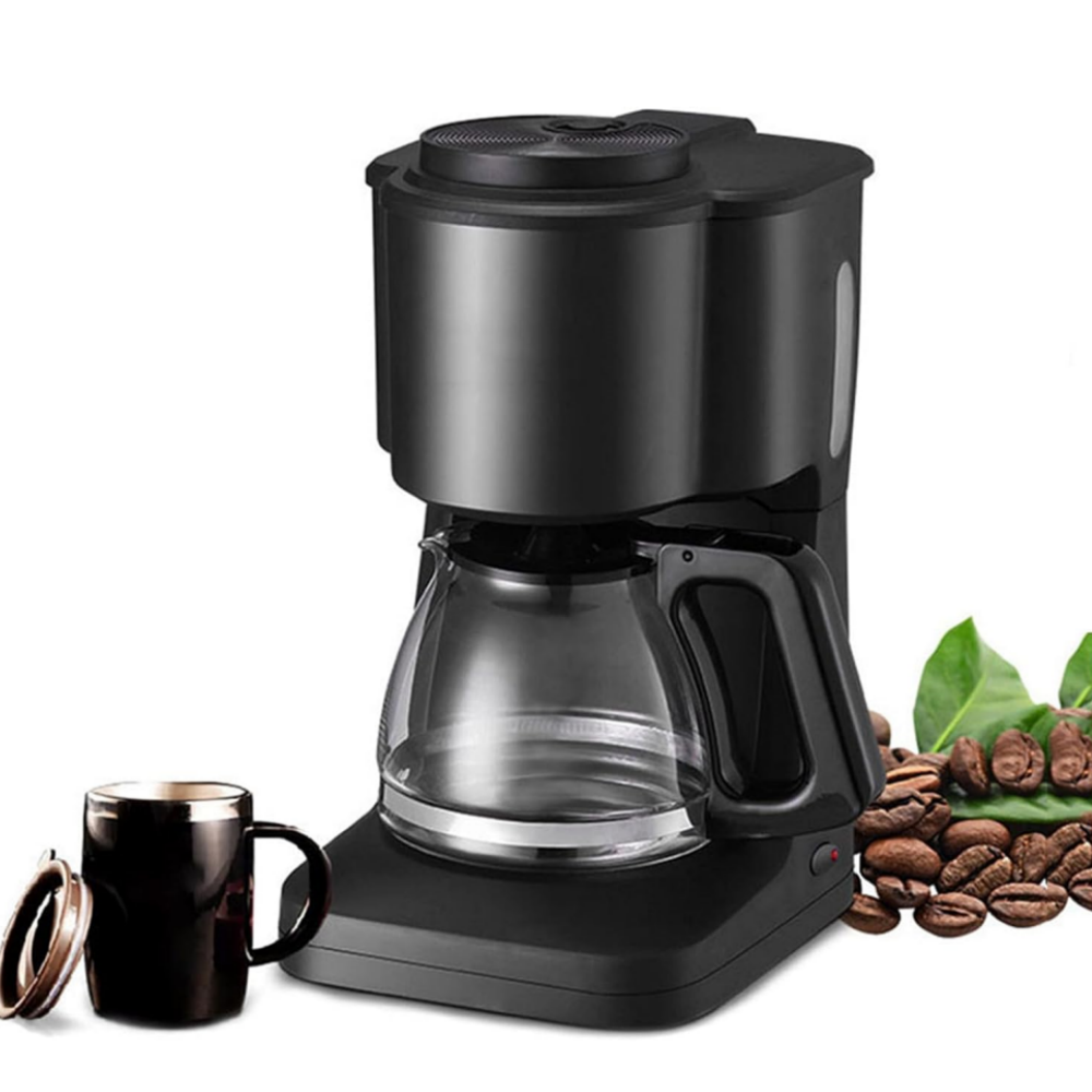 Black 6-Cup Drip Coffee Maker Auto-Off Keep-Warm Function with Reusable Filter