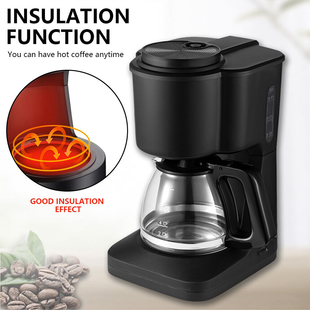 Black 6-Cup Drip Coffee Maker Auto-Off Keep-Warm Function with Reusable Filter