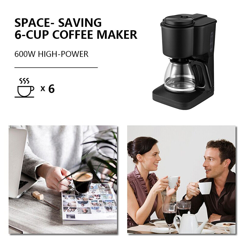 Black 6-Cup Drip Coffee Maker Auto-Off Keep-Warm Function with Reusable Filter