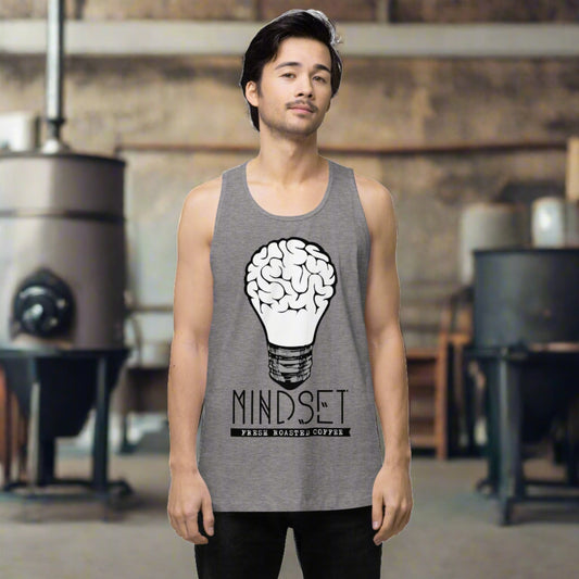 guy wearing mindset coffee tank top